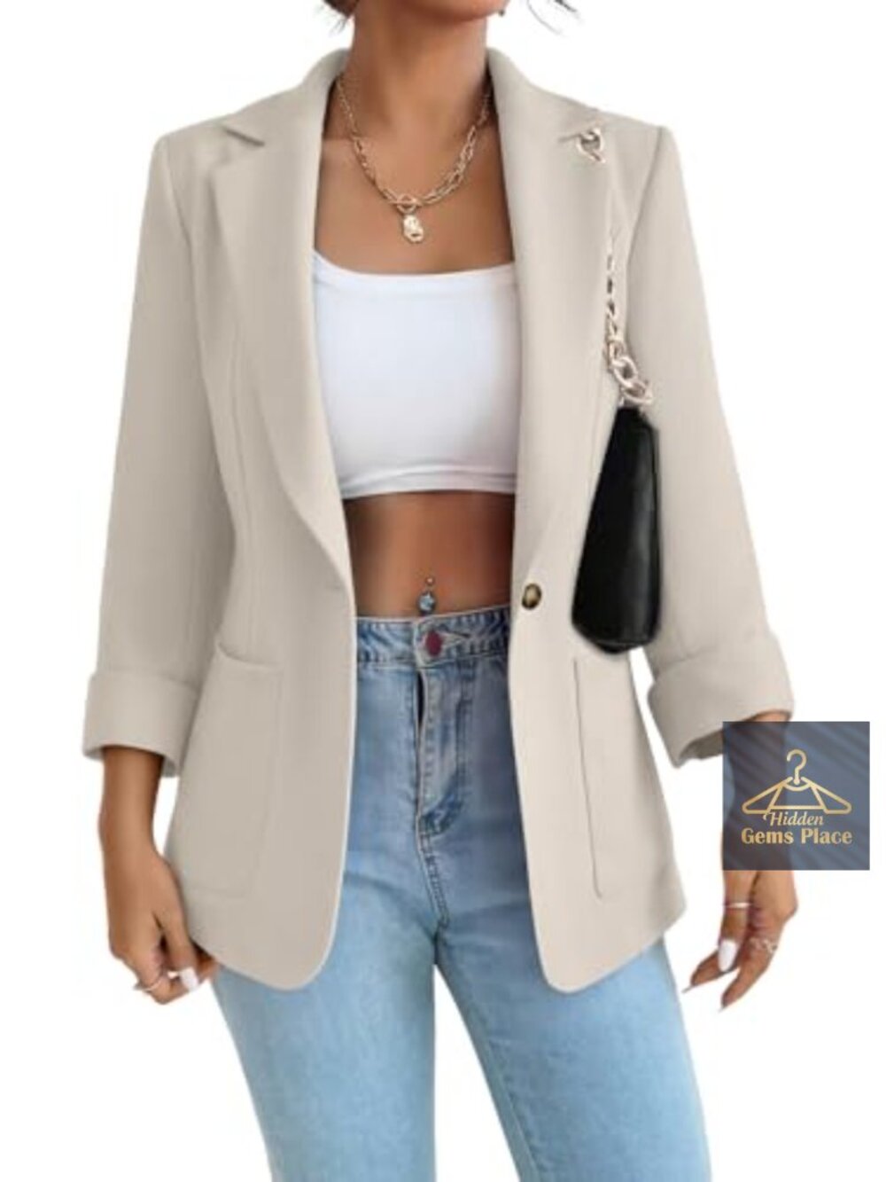 Women's Business Blazer Jacket Stretch Long Sleeve Notch Lapel Pockets Work